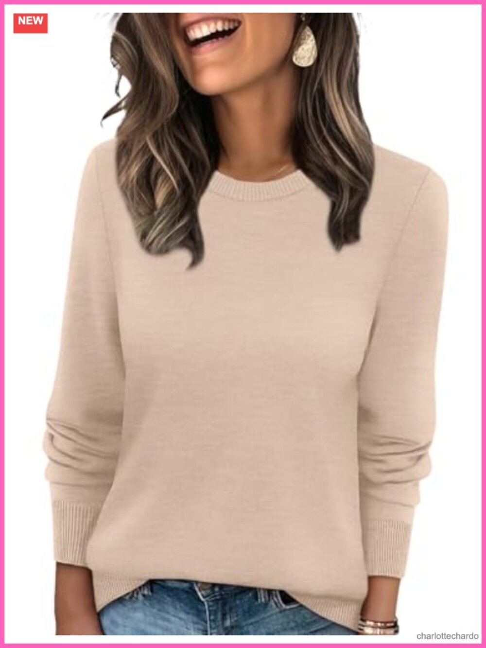 Lightweight Ribbed Knit Crewneck Pullover Long Sleeve Sweater for Women Fall
